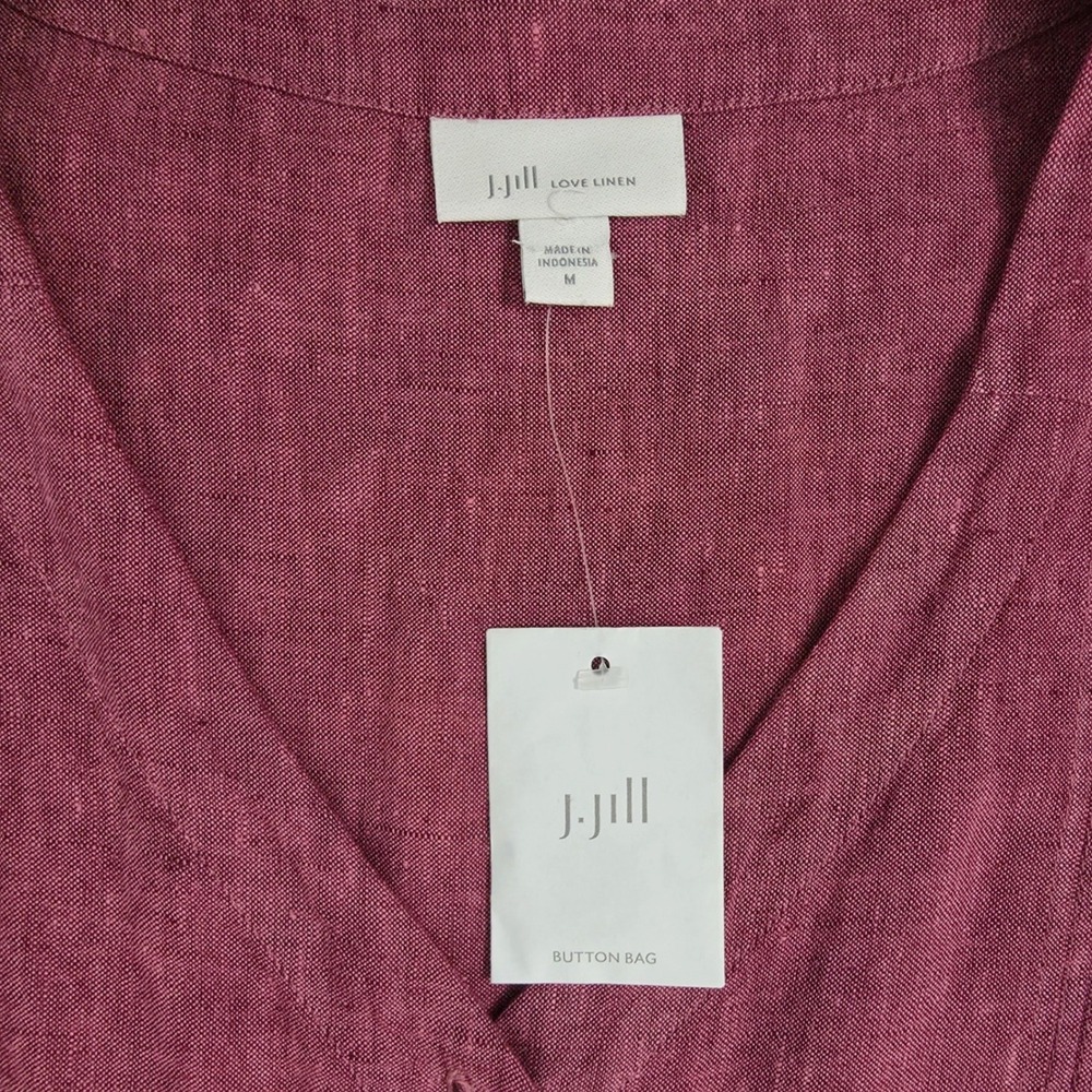 J Jill Love Linen Button Front Pintuck Dress Sz M Boxy Coastal Shift Lagenlook - Picture 7 of 13